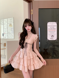 Cute V-neck lace Tiered Ruffle Mini Sweet 16 Dress Birthday Outfits Homecoming Dress HZ0319
