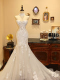 Pretty Sweetheart Neckline Sheath Tulle Embroidered Mermaid Wedding Dress HZ0319