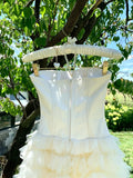 Pretty Bateau Sleeveless A Line Feather Flower Tiered Tulle Long Homecoming Dress Birthday Outfits HZ0319