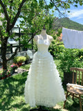 Pretty Bateau Sleeveless A Line Feather Flower Tiered Tulle Long Homecoming Dress Birthday Outfits HZ0319