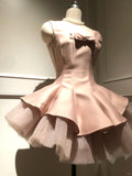 Sweet Straps Crew Neck Tiered Ruffle Short Back to School Outfits Homecoming Dress with Bowknot HZ0319