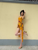 Sexy Seaside Spaghetti Straps Soutache Ruffle Short Outfits Dress Women Dress Summer Dress HZ0319