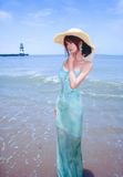 Sexy Seaside Spaghetti Straps Lace Tulle Sheath Long Dress Birthday Party Dress Women Dress Summer Dress HZ0319