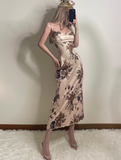 Fashion Spaghetti Straps Backless Priting Ankle Length Skirt Summer Dress Party Dress Women Dress HZ0319