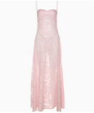 Elegant Spaghetti Straps Lace Tulle Ankle Length Skirt Summer Seaside Dress Party Dress Women Dating Dress HZ0319