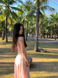 Elegant Spaghetti Straps Lace Tulle Ankle Length Skirt Summer Seaside Dress Party Dress Women Dating Dress HZ0319