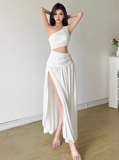 Fashion One Shoulder Pleated Long Dating Dress Summer Vacation Dress Women Dress HZ0319