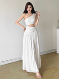 Fashion One Shoulder Pleated Long Dating Dress Summer Vacation Dress Women Dress HZ0319