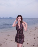 Vintage Halter V-neck Backless Print Sheath Stretch Dress Summer Dress Party Dress Women Dating Dress HZ0319