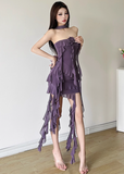Sexy Strapless Slim Tiered Ruffle Ribbons Summer Holiday Mini Skirt Women Dating Dress HZ0319