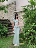 Sexy Seaside Holiday One Shoulder Pleated Lace Niche French Maxi Dress Women Dress Summer Dating Dress HZ0319