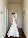 Elegant A Line Halter Lace-up with Bowknot Fold Tiered Long Skirt Women Summer Dress HZ0319