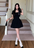 Elegant A Line Square Neck Black Short Women Dress Vacation Casual Date Dress HZ0319