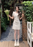 Fashion Crew Neck Pleated Ruffle Short Skirt Summer Seaside Dress Women Date Dress HZ0319
