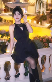 Shiny A Line Halter Crystal Black Pleated Casual Short Party Dress Women Summer Date Dress HZ0319
