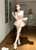 Cute Spaghetti Straps Embroidered Flower Pleated Tiered Short Party Dress Women Summer Date Dress HZ0319
