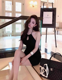 Minimalist Black Halter Sheath Short Summer Party Skirt Women Date Dress HZ0319