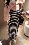 Casual Spaghetti Straps Strip Maxi Dress Summer Vacation Skirt Women Date Dress HZ0319