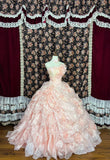 Gorgeous Strapless Flowers Tiered Tulle Ball Gown Quinceanera Dress Prom Dress Evening Dress HZ0319
