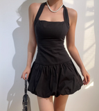 Casual Halter Pleated Short Skirt Party Date Dress Women Summer Dress HZ0319