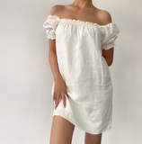 Versatile Off the Shoulder Puffed Sleeves Short Skirt Women Dress Summer Date Dress HZ0319