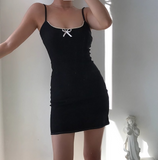 Popular Spaghetti Straps Bowknot Fitted Short Skirt Casual Wommen Summer Date Dress HZ0319