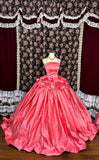 Sweet Strapless Handmade Flower Pleated Ball Gown Evening Dress Prom Dress Quinceanera Dress HZ0319