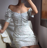 Popular Square Neckline Pleated Lace Up Floral Short Skirt Women Summer Dress Vacation Date Dress HZ0319
