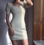 Minimalist Square Neckline Pruffed Sleeves Short Skirt Women Teenage Girl Summer Dress Vacation Date Dress HZ0319