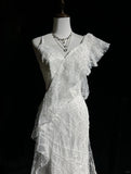Elegant Asymmetrical Neckline Ruffle Pleated Floor Length Prom Dress Wedding Dress Evening Dress Party Dress HZ0319
