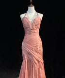 Elegant Halter Pleated Floor Length Prom Dress Evening Dress Party Dress HZ0319