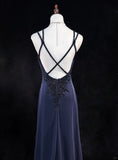 Sexy Spaghetti Straps Appliques Pleated Backless Floor Length Prom Dress Evening Dress Birthday Dress HZ0319