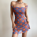 Retro Off the Shoulder Print Short Skirt Wommen Teenage Girl Summer Dress Date Dress HZ0319