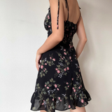 Vintage Spaghetti Straps Ruffle Print Short Skirt Wommen Teenage Girl Summer Saside Dress HZ0319