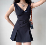 Versatile A Line V-neck Short Casual Dress Women Teenage Girl Summer Date Dress HZ0319