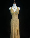Shiny Halter Crystal Sequins Pleated Prom Dress Evening Dress Gala Dress HZ0319