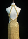 Shiny Halter Crystal Sequins Pleated Prom Dress Evening Dress Gala Dress HZ0319