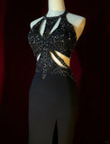 Stunning Prom Dress Halter Backless Evening Dress Prom Gown Gala Dress Business Dinner Dress HZ0319