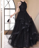 Shiny Prom Dress Crew Neck Tulle Prom Gown Evening Dress Party Dress Dancing Dress HZ0319