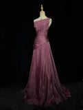 Charming Prom Dress A Line Asymmetrical Neck Pleated Prom Gown Gala Dress Evening Dresses HZ0319