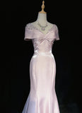 Sweet Prom Dress V-neck Pleated Mermaid Gala Dress Evening Dress Birthday Dress HZ0319