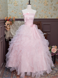 Cute Prom Dress Pink Strapless Pleated Ruffle Ball Gown 16th Dress Evening Dress HZ0319
