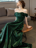 Shiny Prom Dress A Line Off Shoulder Pleated Evening Dress Gala Dress Party Dress HZ0319