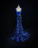 Gorgeous Prom Dress Navy Blue Square Neck Pleated Mermaid Long Evening Dresses Gala Dress HZ0319