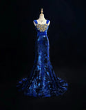 Gorgeous Prom Dress Navy Blue Square Neck Pleated Mermaid Long Evening Dresses Gala Dress HZ0319