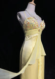 Stunning Prom Dress Light Yellow Spaghetti Straps Pleated Gala Dress Evening Dresses Party Dress HZ0319