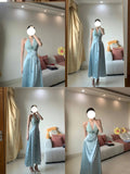 Sweet Prom Dress Light Blue A Line V-neck Party Dress Gala Dress HZ0319