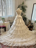 Elegant Sweetheart Lace Tulle Tiered Wedding Dress HZ0319