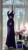 Gorgeous Prom Dress Dark Purple V-neck Pleated Evening Dress Gala Dress HZ0319