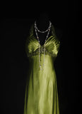 Gorgeous Prom Dress Green A Line Halter Pleated Evening Dresses Gala Dress HZ0319